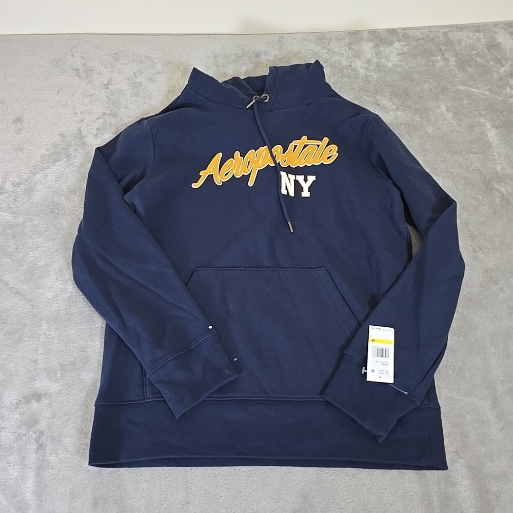 Aeropostale Sweatshirt Mens Medium Blue/Yellow Pullover Hoodie Activewear Casual